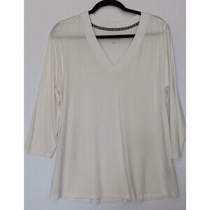 Soft Surroundings Women's Size L White/Ivory 3/4"  Sleeve V-Neck Long Tunic Tee